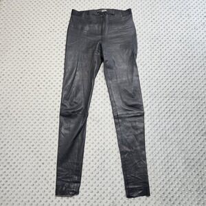 Alice and Olivia Lamb Skin Leather Zip Front Leggings Pants Womens‎ Sz 2 Black